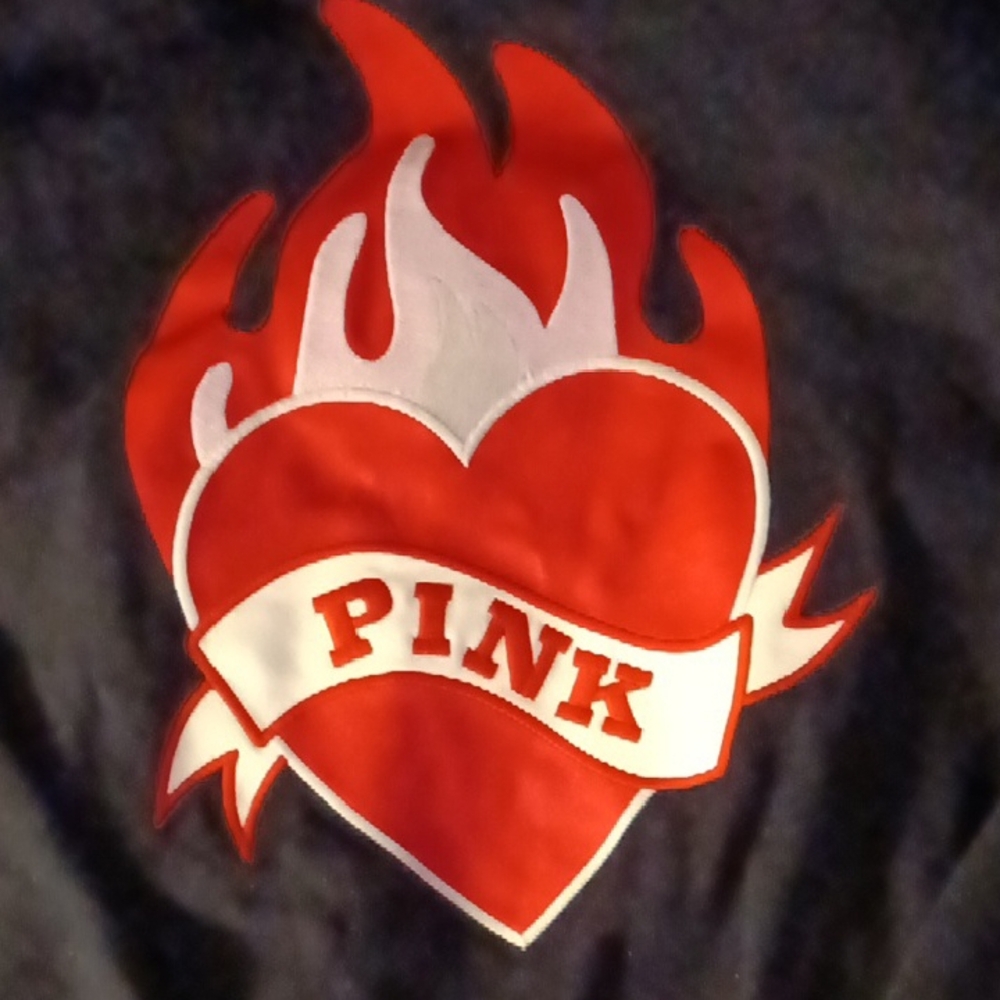 PINK Victoria's Secret Black Hoodie with Red Flame Heart Graphic - Picture 4 of 8